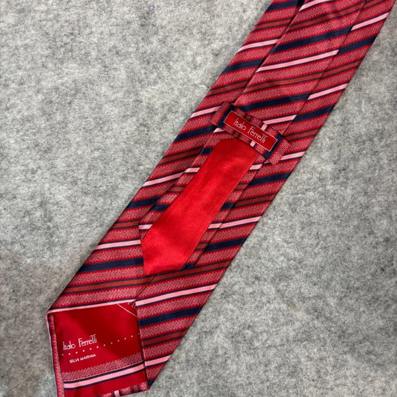 Italo Ferrelli Silvi Marina Red Navy Striped 100% Silk Handmade Tie Italy 3.75